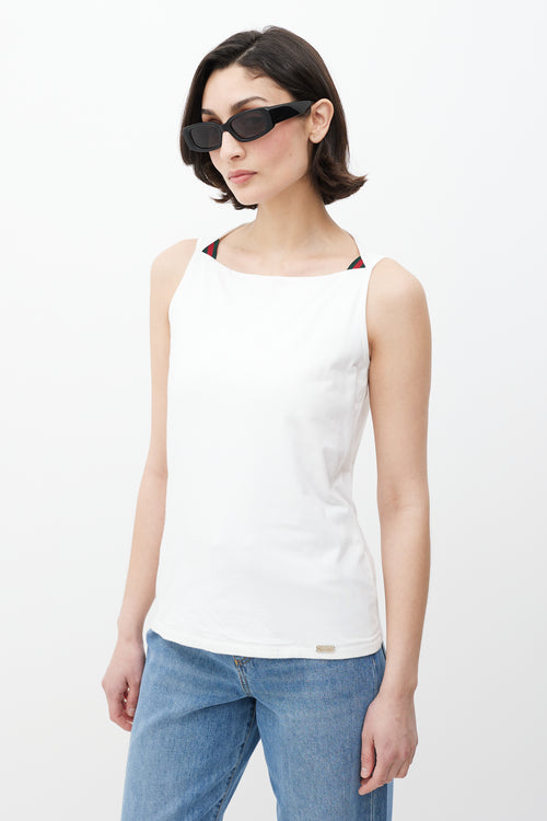 Gucci White Boatneck Stripe Detail Tank Top