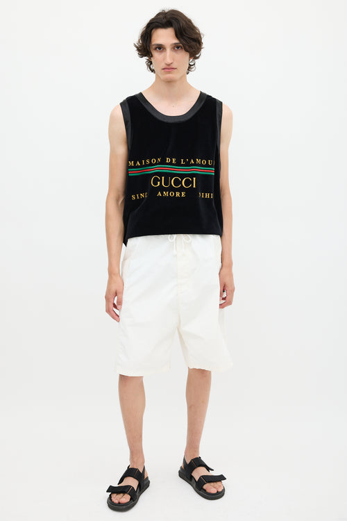 Gucci White Cotton Canvas Web Striped Shorts