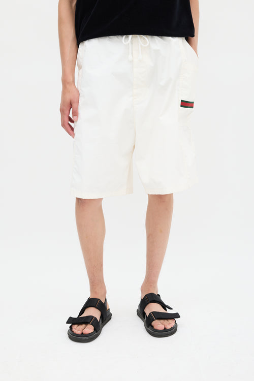 Gucci White Cotton Canvas Web Striped Shorts