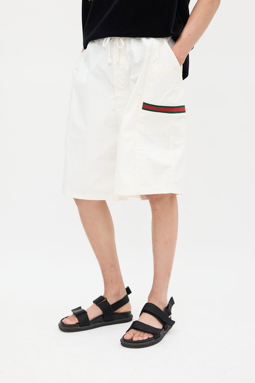 Gucci White Cotton Canvas Web Striped Shorts