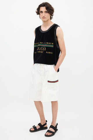 Gucci White Cotton Canvas Web Striped Shorts