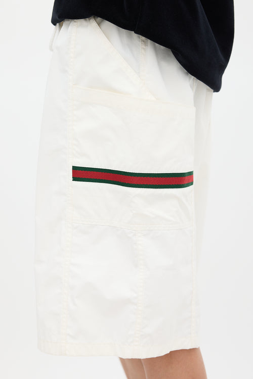 Gucci White Cotton Canvas Web Striped Shorts