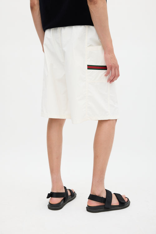 Gucci White Cotton Canvas Web Striped Shorts