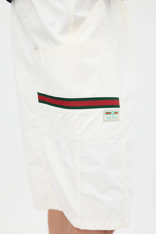 Gucci White Cotton Canvas Web Striped Shorts