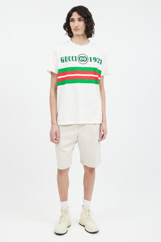 Gucci White 
Green Embroidered GG Logo T-Shirt