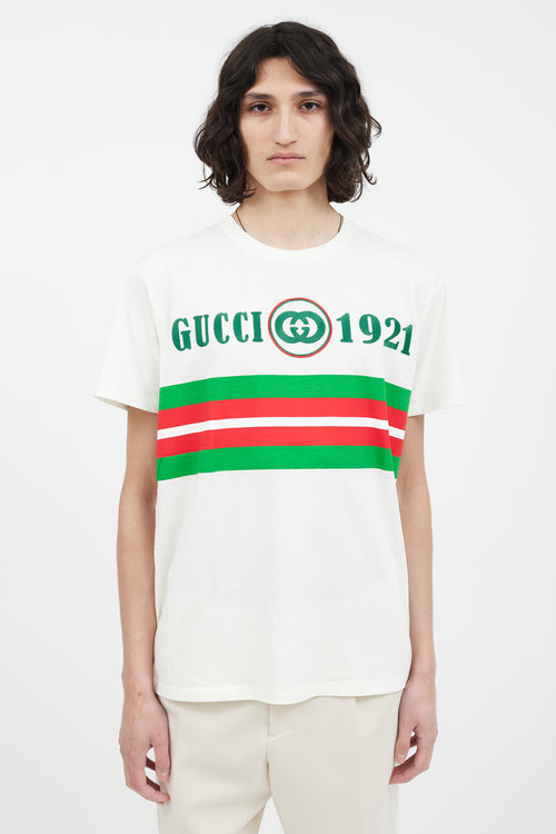 Gucci White 
Green Embroidered GG Logo T-Shirt