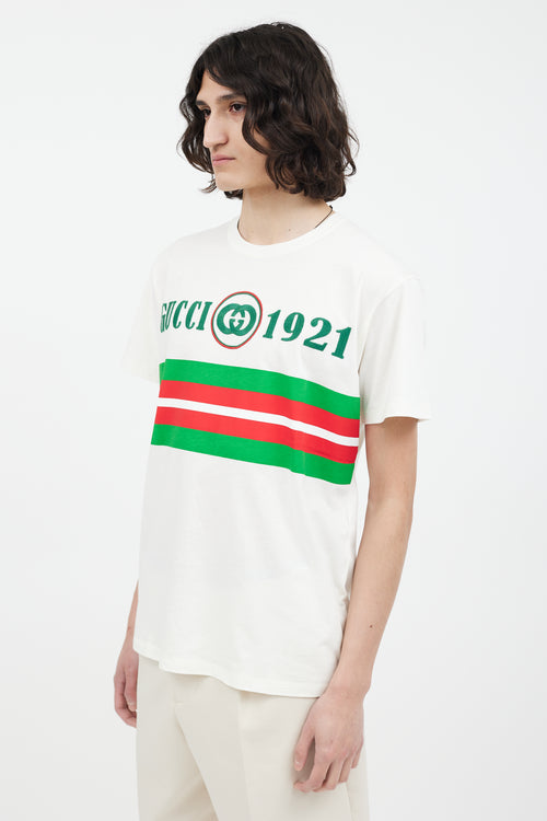 Gucci White 
Green Embroidered GG Logo T-Shirt