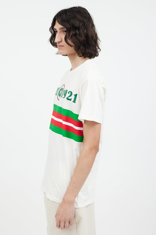 Gucci White 
Green Embroidered GG Logo T-Shirt