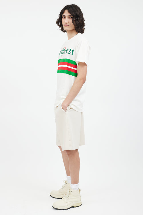 Gucci White 
Green Embroidered GG Logo T-Shirt