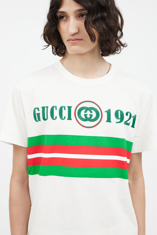 Gucci White 
Green Embroidered GG Logo T-Shirt