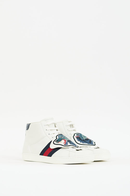 Gucci White 
Multi Leather Ace Web 
Patch Sneaker