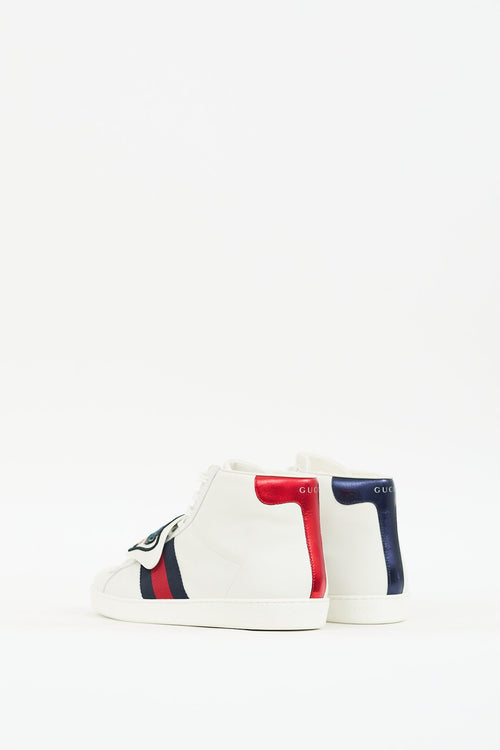 Gucci White 
Multi Leather Ace Web 
Patch Sneaker