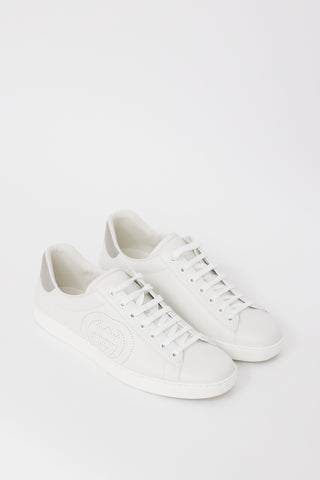 Gucci White 
Grey Leather Ace Interlocking GG Sneaker