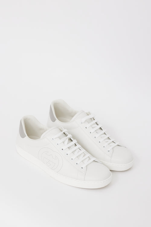 Gucci White 
Grey Leather Ace Interlocking GG Sneaker