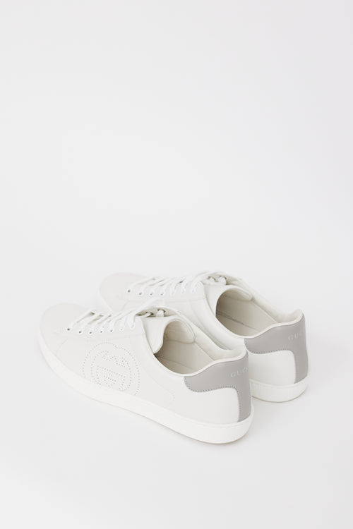 Gucci White 
Grey Leather Ace Interlocking GG Sneaker