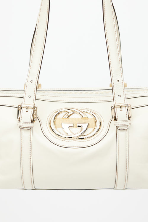 Gucci White Leather Britt Boston Bag