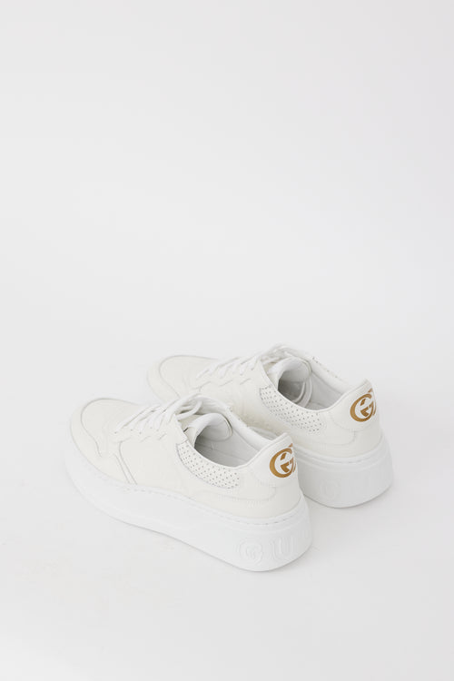 Gucci White Leather Embossed GG Low Top Sneaker