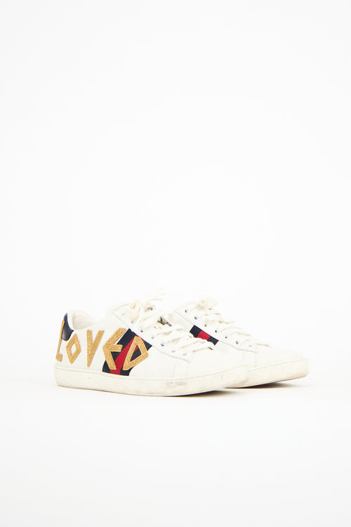 Gucci White Leather Ace Loved Sneaker