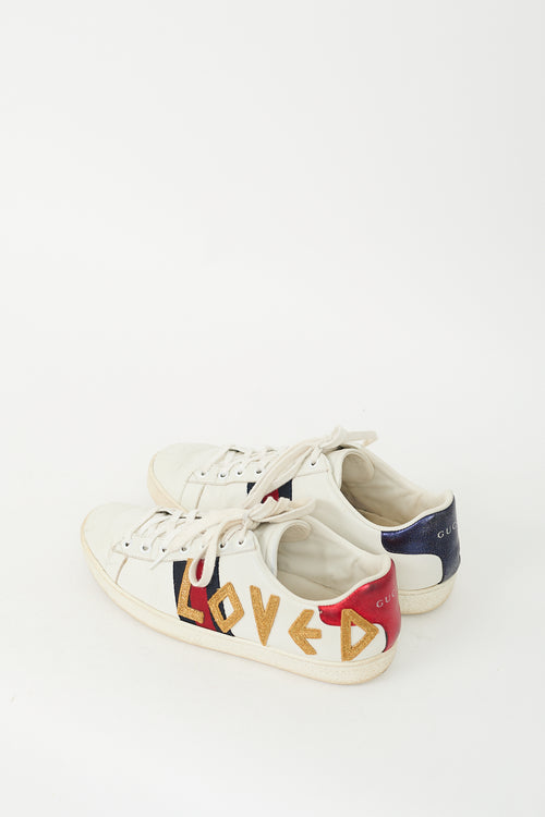 Gucci White 
Multi Leather Ace Loved Sneaker