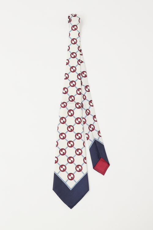 Gucci White 
Multicolour Interlocking GG Monogram Tie