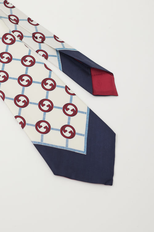 Gucci White 
Multicolour Interlocking GG Monogram Tie