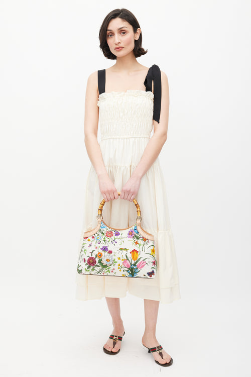 Gucci White 
Multicolour Diana Floral Bamboo Handle Bag