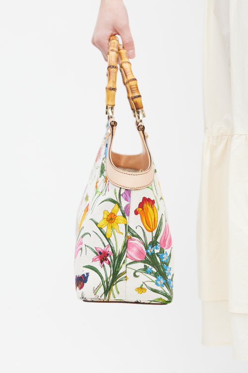 Gucci White 
Multicolour Diana Floral Bamboo Handle Bag