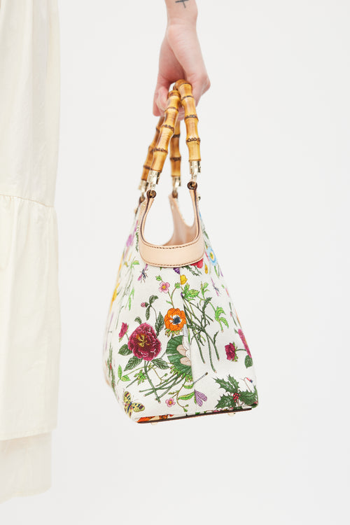 Gucci White 
Multicolour Diana Floral Bamboo Handle Bag