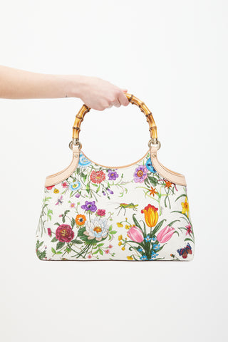 Gucci White 
Multicolour Diana Floral Bamboo Handle Bag