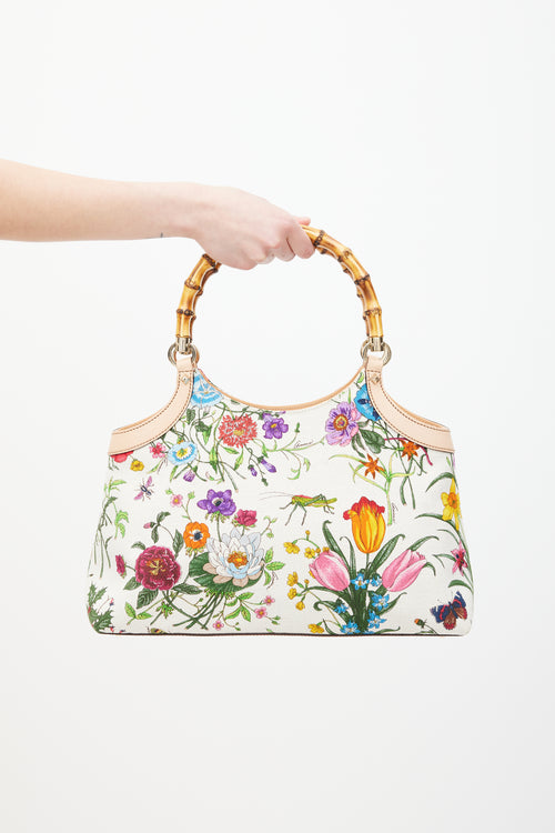 Gucci White 
Multicolour Diana Floral Bamboo Handle Bag