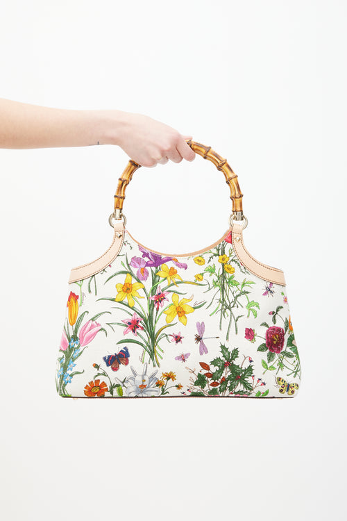 Gucci White 
Multicolour Diana Floral Bamboo Handle Bag