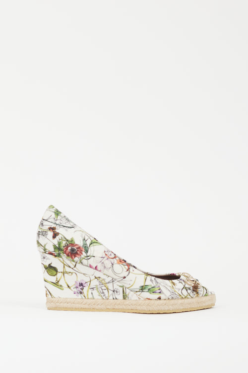 Gucci White 
Multicolour Floral Canvas Wedge Heel