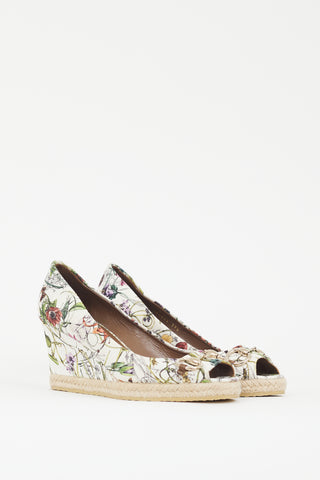 Gucci White 
Multicolour Floral Canvas Wedge Heel