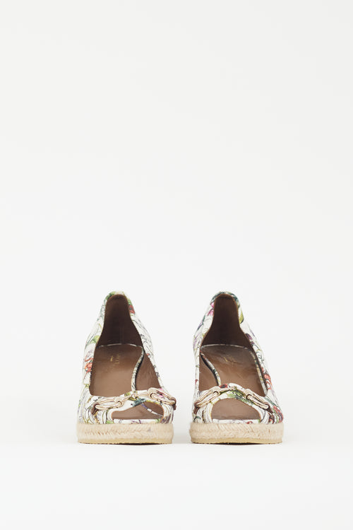 Gucci White 
Multicolour Floral Canvas Wedge Heel