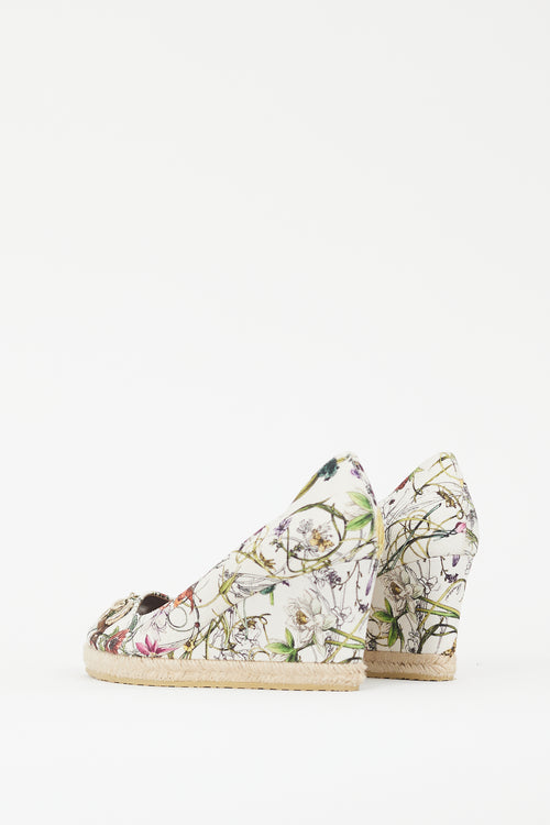 Gucci White 
Multicolour Floral Canvas Wedge Heel