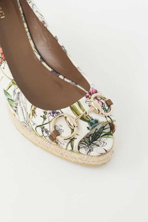 Gucci White 
Multicolour Floral Canvas Wedge Heel