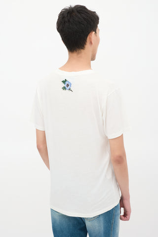 Gucci White 
Multicolour Logo Embroidered Distressed T-Shirt