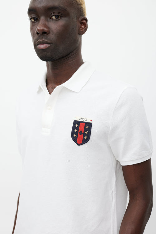 Gucci White 
Multicolour Patch Polo