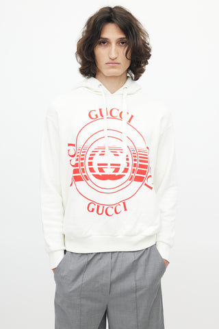 Gucci White 
Red Logo Hoodie