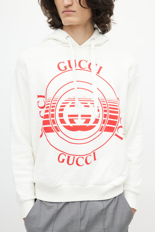 Gucci White 
Red Logo Hoodie