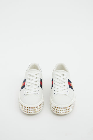 Gucci White Rhinestone Ace Sneaker