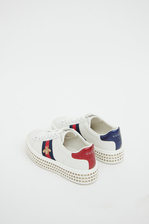 Gucci White Rhinestone Ace Sneaker