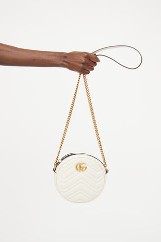 Gucci White Marmont Matelasse Round Bag