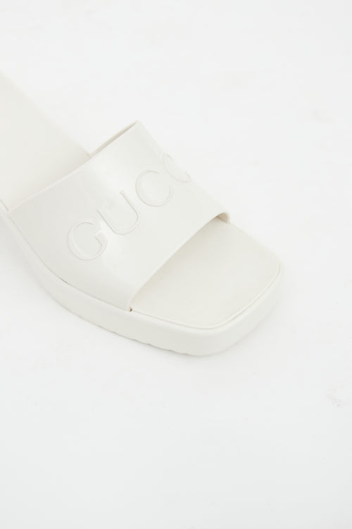 Gucci White Rubber Logo Sandal