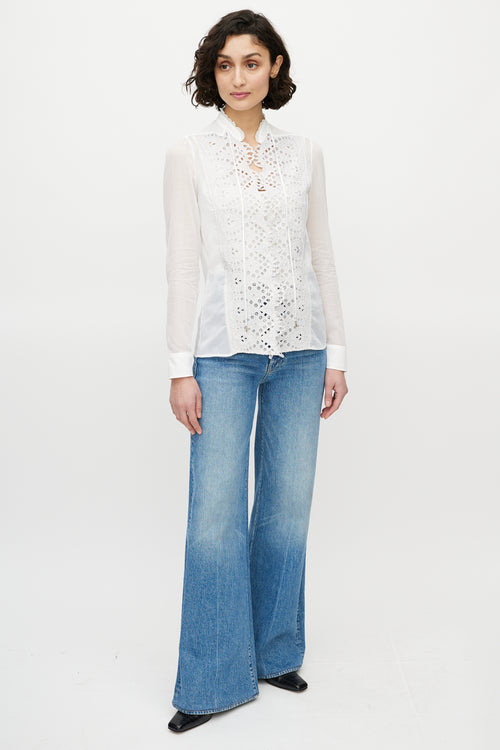 Gucci White Sheer Lace Blouse