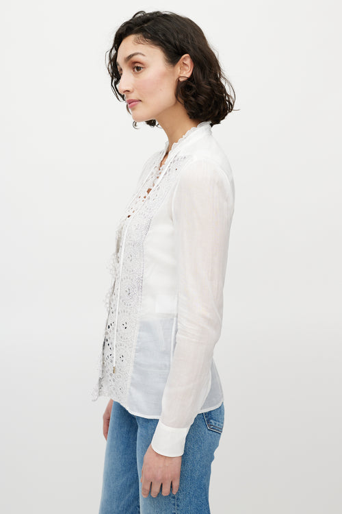 Gucci White Sheer Lace Blouse