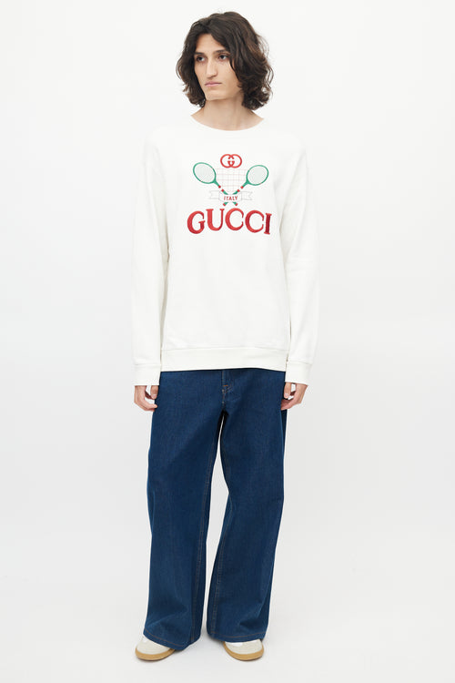 Gucci White Tennis Logo Crewneck