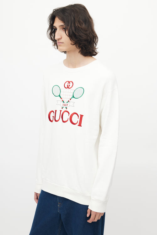 Gucci White Tennis Logo Crewneck