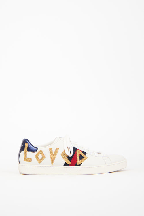 Gucci White 
Multi Leather Ace Loved Sneaker