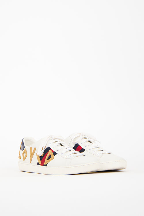 Gucci White 
Multi Leather Ace Loved Sneaker